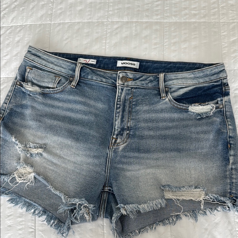 Vigoss Blue Distressed Jean Shorts with Raw Hem